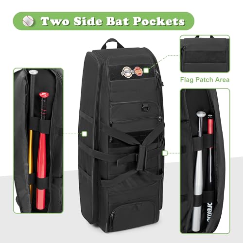 DSLEAF Wheeled Baseball Bag with Multiple Pockets for Softball and Baseball Gear
|DSLEAF Rolling Softball Catchers Bag w